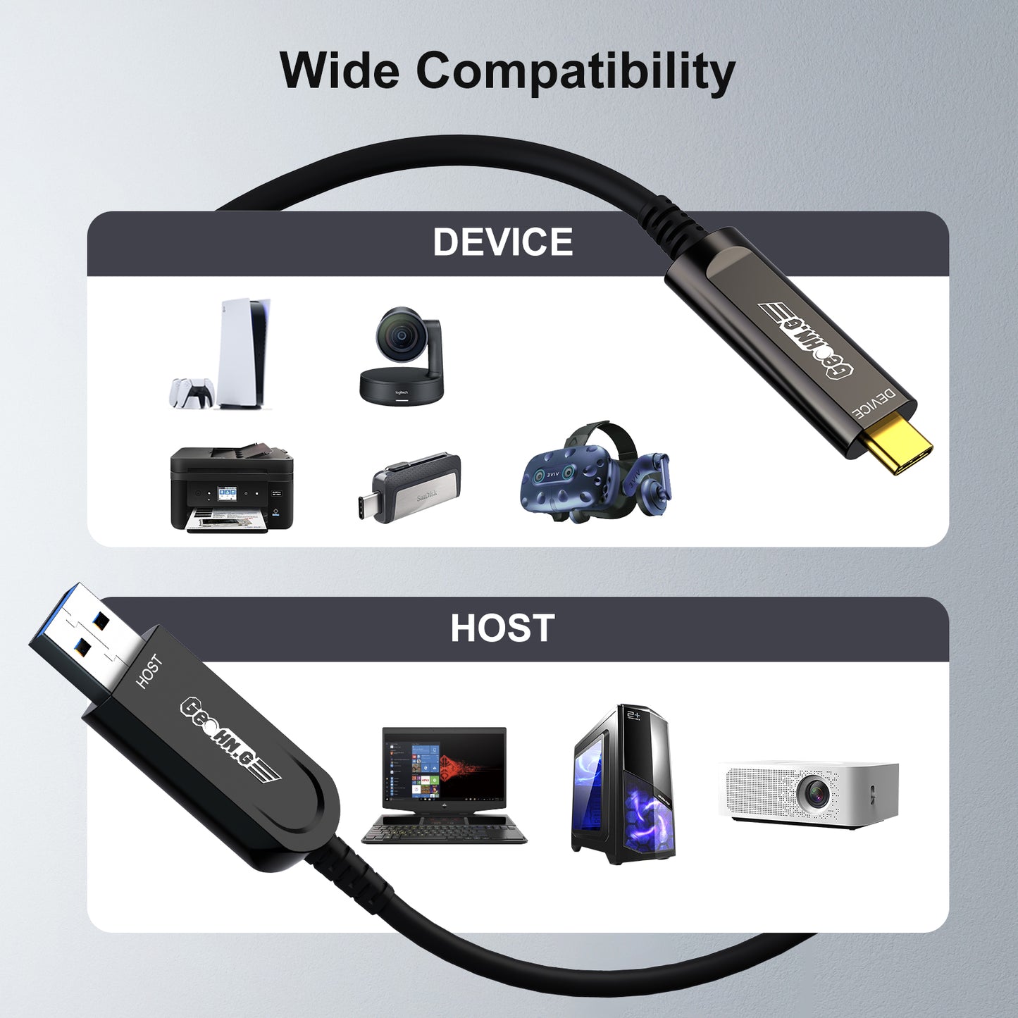 Fiber Optic USB A to USB C Cable - Black