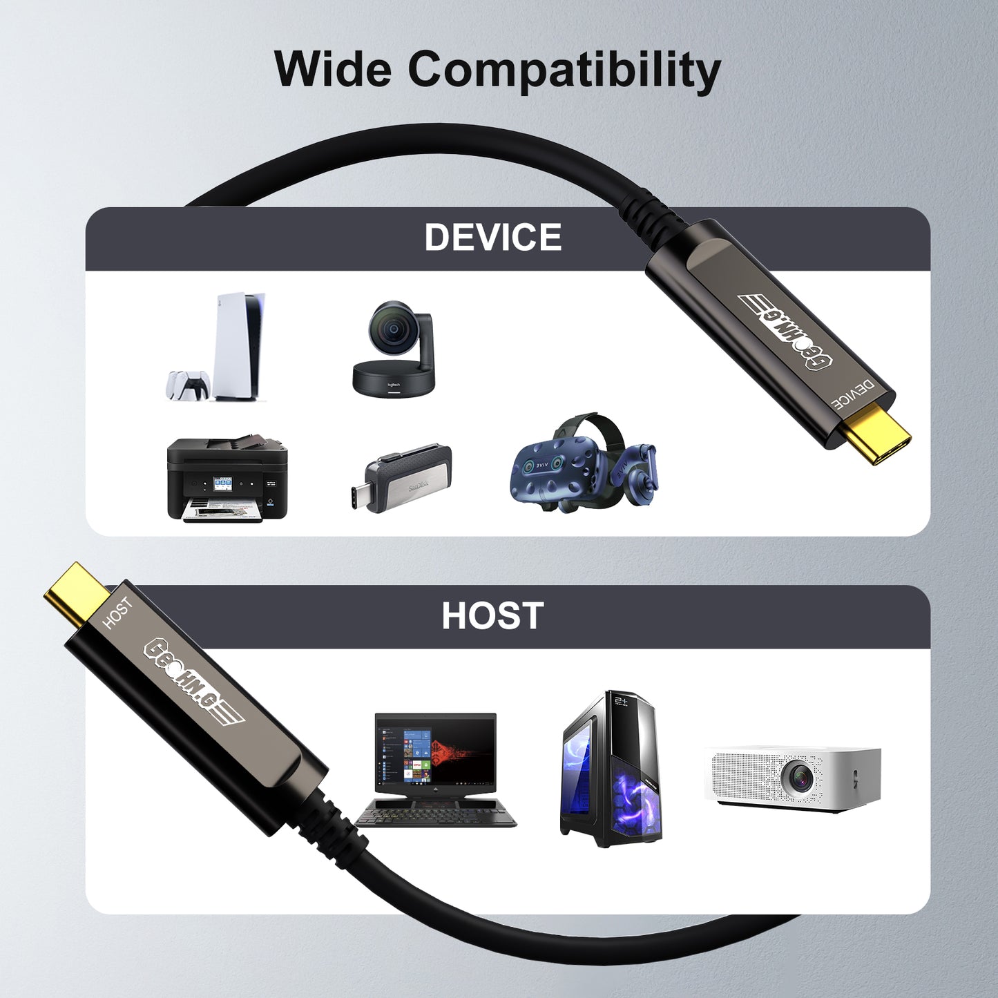Fiber Optic USB C to USB C Cable - Black