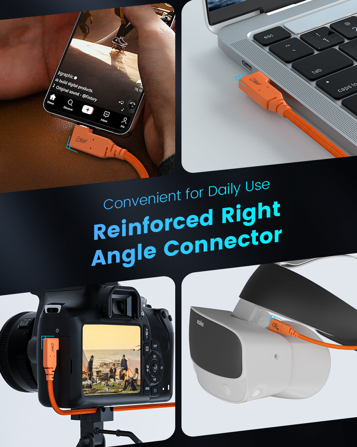 Right Angle USB C Tethering Cable for Fast Transfer and Connection Between Camera and Computer