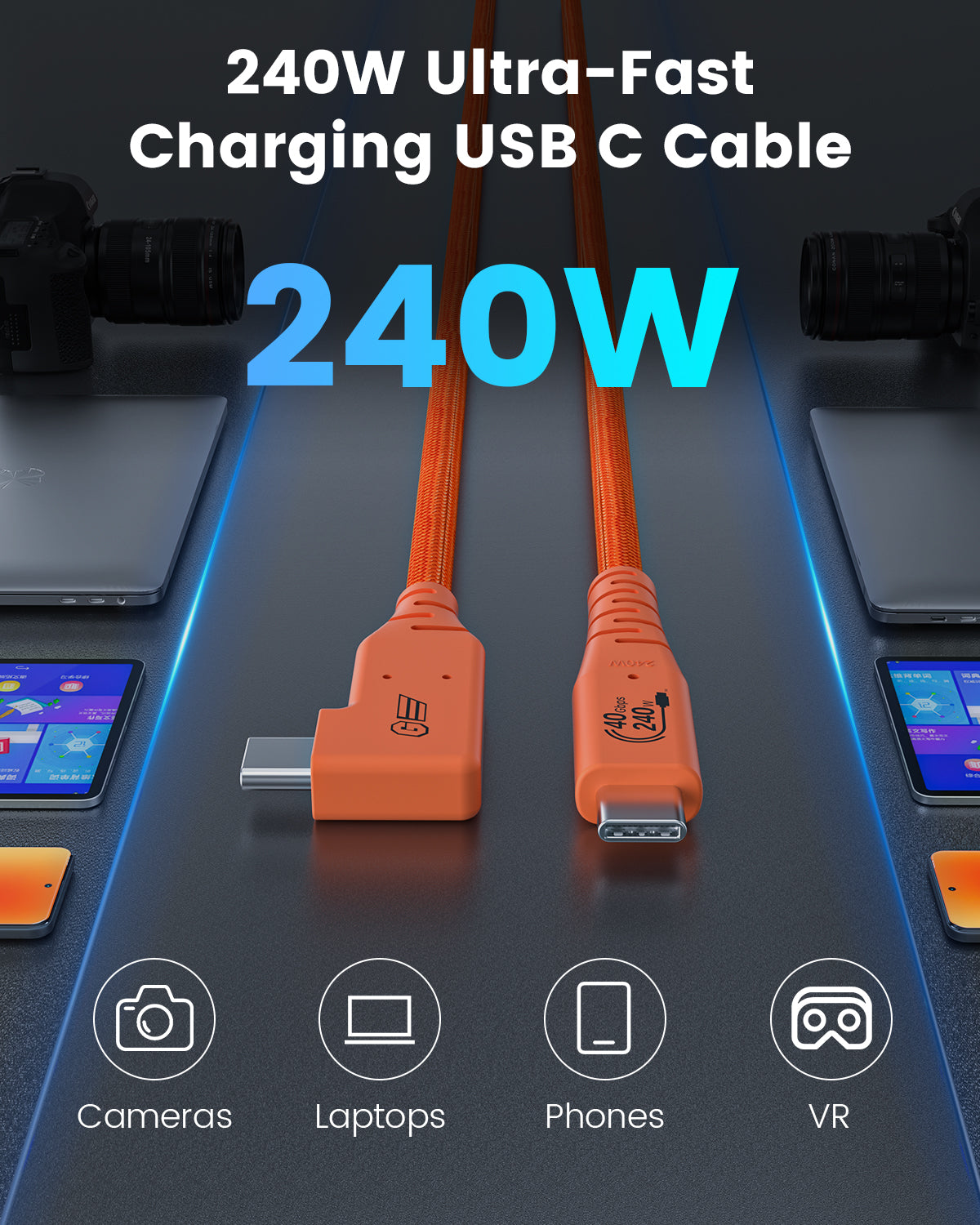Right Angle USB C Tethering Cable for Fast Transfer and Connection Between Camera and Computer
